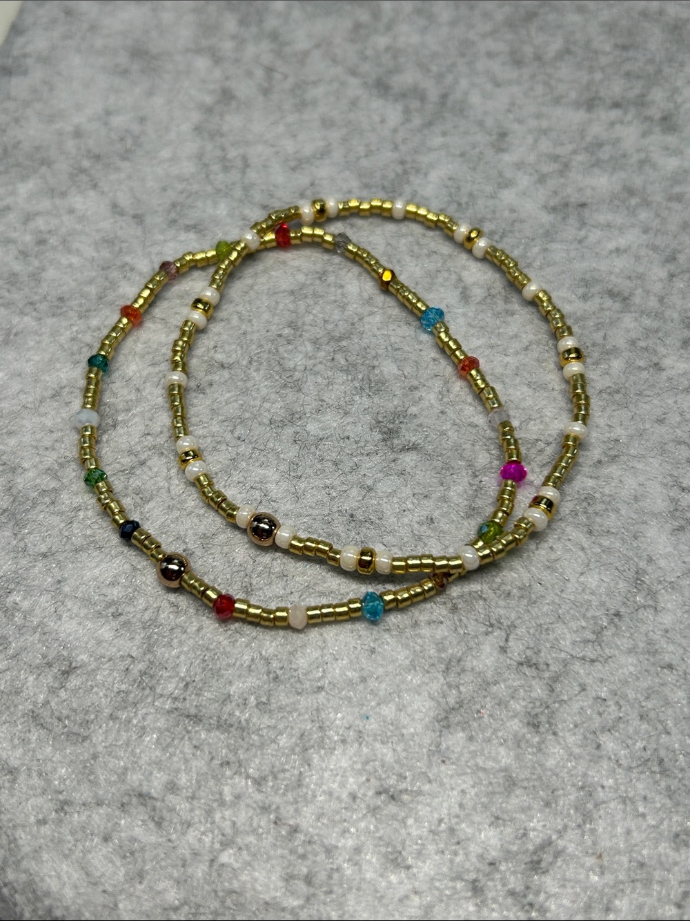 Inspired Gold Seed Bead Stretch Bracelet with Multicolor Accents